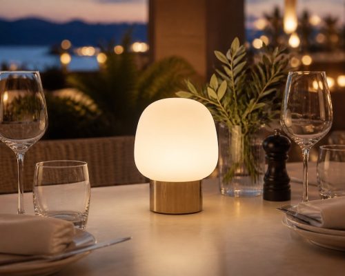 Opal glazen terraslamp voor restauranttafel
